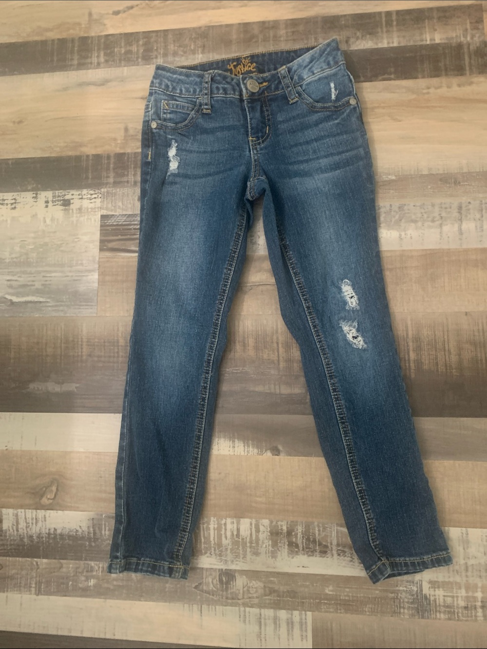Justice Girls' Medium Blue Distressed Skinny Jeans